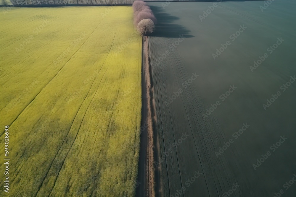 Aufkleber green field, aerial view. field after cutting grass and hay. drone view of the field in countryside.