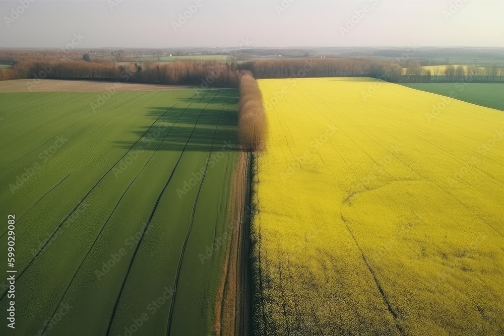 Aufkleber green field, aerial view. field after cutting grass and hay. drone view of the field in countryside.