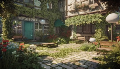 a garden with lots of greens and green stuff Generative Ai