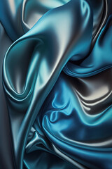 Obraz premium Blue abstract shiny plastic silk or satin wavy background. Generative AI.