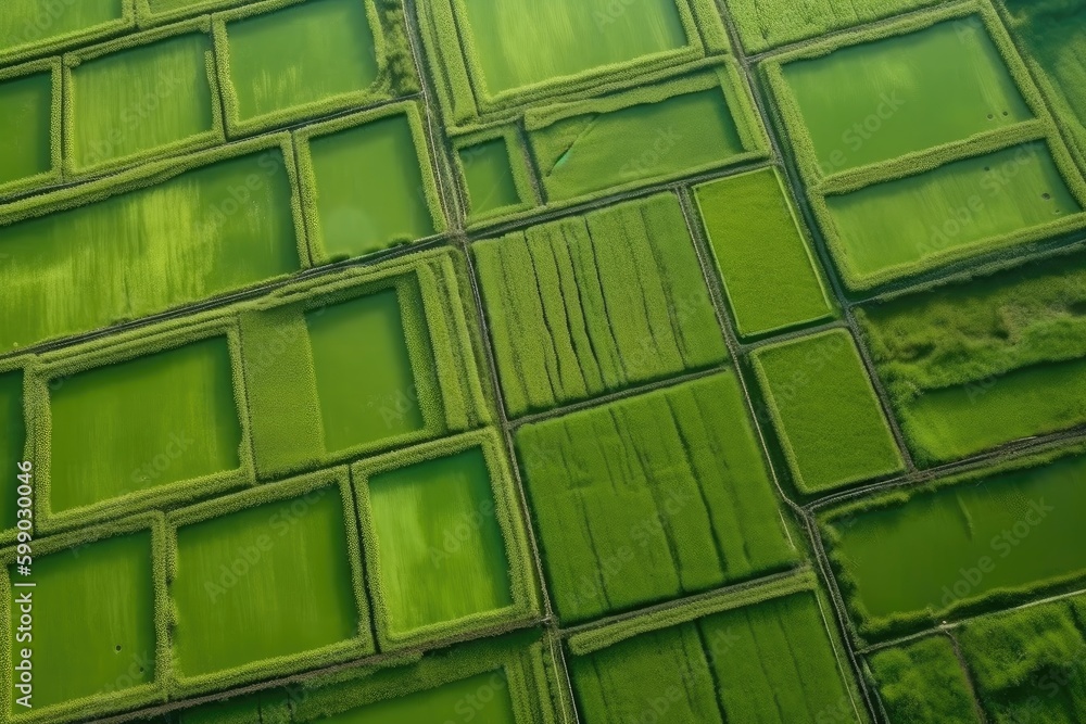 Aufkleber aerial drone view flight over different agricultural fields sown created with generative ai technolo