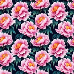 Beautiful seamless peony flowers pattern. Decorative luxury floral repeat background. Generative AI