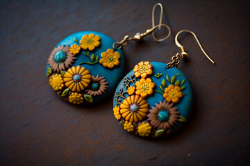 beautiful flower painting resin earrings