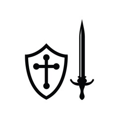 Shield and sword icon. Protection flat sign design. Guard vector icon. Armor symbol pictogram. UX UI icon