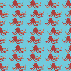 Octopus in cartoon style. Seamless pattern. Vector illustration.