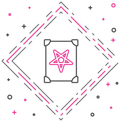 Naklejka premium Line Ancient magic book with alchemy recipes and mystic spells and enchantments icon isolated on white background. Colorful outline concept. Vector