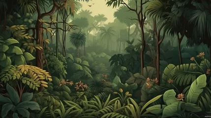 Foto op Canvas Jungle forest and thickets of tropical plants and trees. Generative Ai © MdMaruf