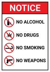 No smoking. no drinking. no drugs prohibition symbol set
