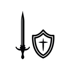 Shield and sword icon. Protection flat sign design. Guard vector icon. Armor symbol pictogram. UX UI icon