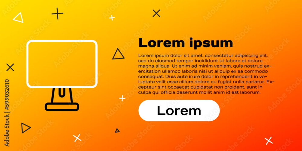 Poster line computer monitor screen icon isolated on yellow background. electronic device. front view. colo