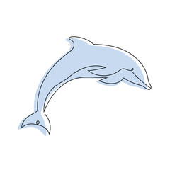 Dolphin drawn in one continuous line in color. One line drawing, minimalism. Vector illustration.