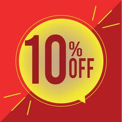 10% off. Discount for big sale. yellow balloon on a red background.