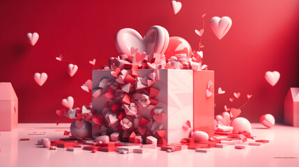 Fototapeta na wymiar A love gesture of love ballons in a box