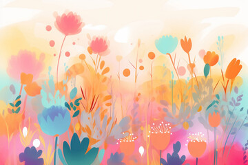 Fototapeta na wymiar Colorful abstract flower meadow illustration (generative AI)