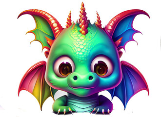 Fototapeta premium colorful baby dragon face png clipart ai generative 