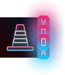Glowing neon line Traffic cone icon isolated on black background. Colorful outline concept. Vector