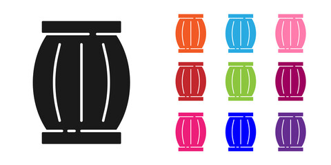 Black Gun powder barrel icon isolated on white background. TNT dynamite wooden old barrel. Set icons colorful. Vector