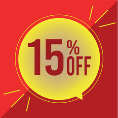 15% off. Discount for big sale. yellow balloon on a red background.