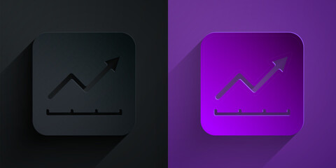 Paper cut Financial growth increase icon isolated on black on purple background. Increasing revenue. Paper art style. Vector