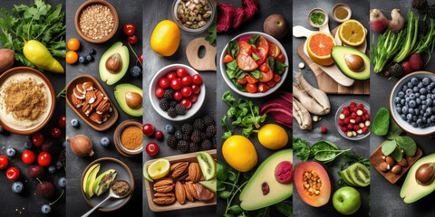 Obraz na płótnie Canvas Healthy raw food collage. Generative AI.