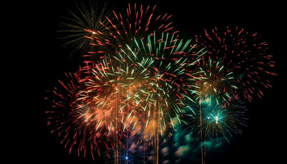 July fourth celebration exploding firework display illuminates night generated by AI