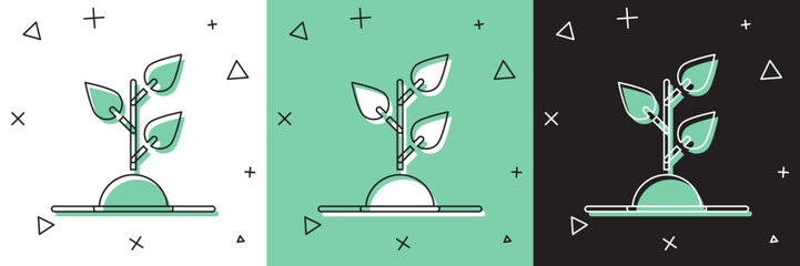 Set Volunteer team planting trees icon isolated on white and green, black background. Represents ecological protection, protecting plants and trees. Vector