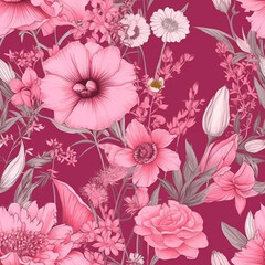 Fototapeta premium pink floral paradise seamless&nbsp;floral delight backgrounds