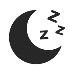 Crescent moon and zzz silhouette icon. Night and sleep. Vector.