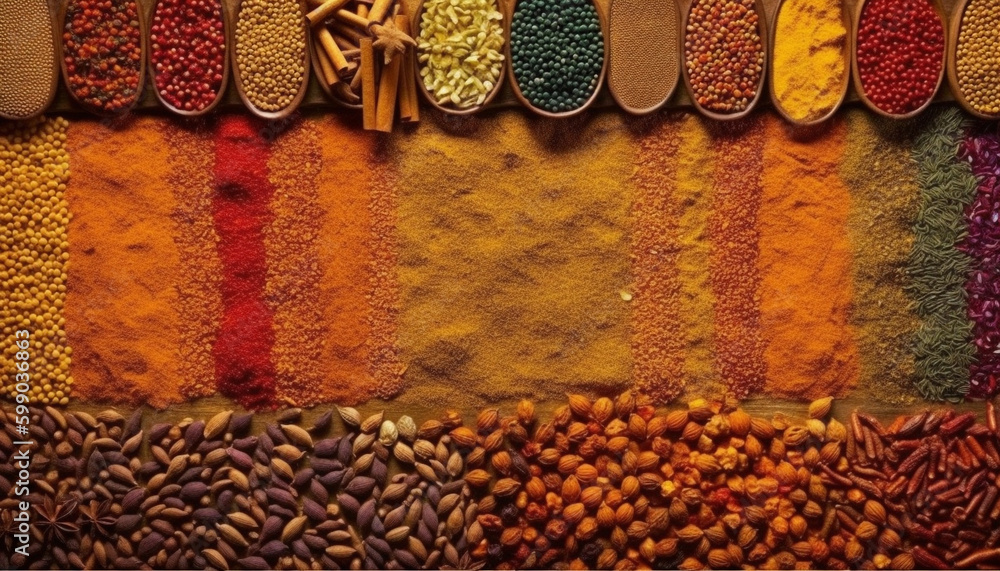 Poster multi colored spice collection in a close up generated by ai