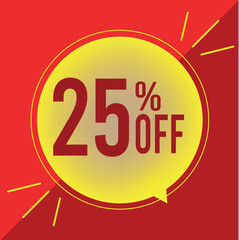 25% off. Discount for big sale. yellow balloon on a red background.