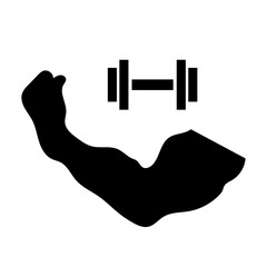 Enlarged biceps silhouette and dumbbell silhouette icon. Vector.