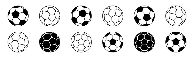 Soccer ball icon set in line style. football simple black style symbol sign for sports apps and website, vector illustration.