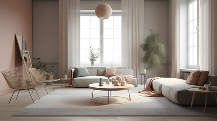Aesthetic minimalist living room interior ,generative ai