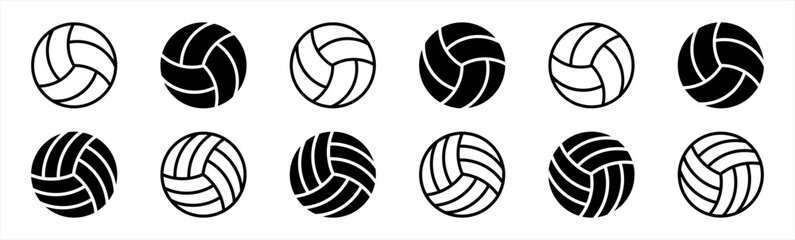 Volleyball icon set in line style. Volley ball simple black style symbol sign for sports apps and website, vector illustration. - obrazy, fototapety, plakaty