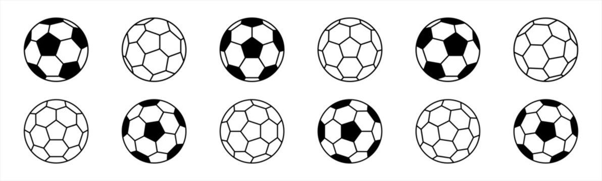 Soccer ball icon set in line style. football simple black style symbol sign for sports apps and website, vector illustration.