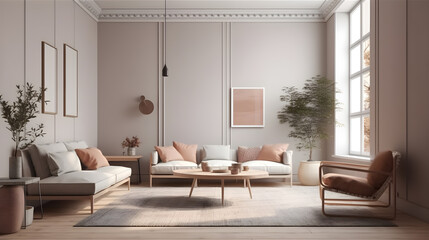 Aesthetic minimalist living room interior ,generative ai