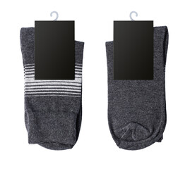 New socks on a transparent background. Dark socks. Isolated object