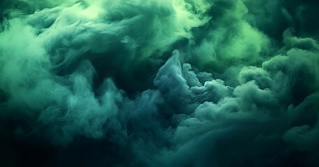 Abstract backdrop Cloud of green and blue smoke on a black isolated background. soft mystery horror design, spooky background texture concept