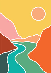 landscape drawing in digital vector format in pastel colors