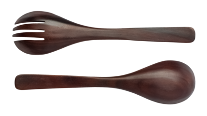 Wooden spoon and fork for salad on a transparent background. isolated object. Element for design