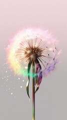 Dandelion AI Generate illustration: Pink pastel, rainbow, sparkle