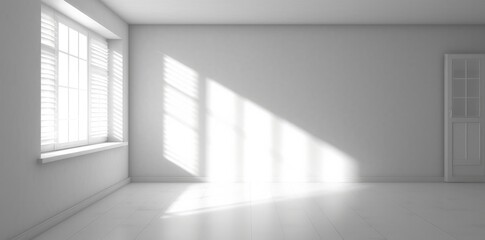 Obraz na płótnie Canvas Shadows of a white window in an empty room. Minimalist background. Generative AI