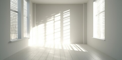 Obraz premium Shadows of a white window in an empty room. Minimalist background. Generative AI