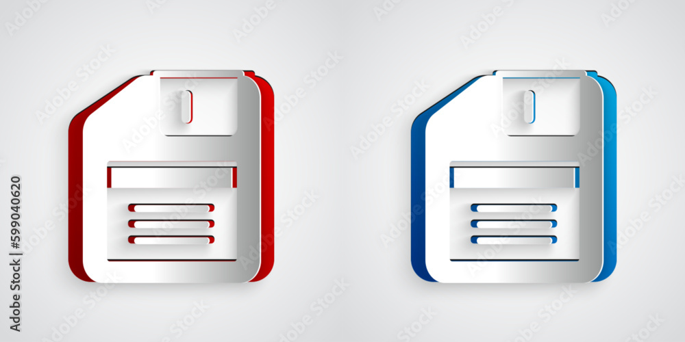 Poster paper cut floppy disk for computer data storage icon isolated on grey background. diskette sign. pap