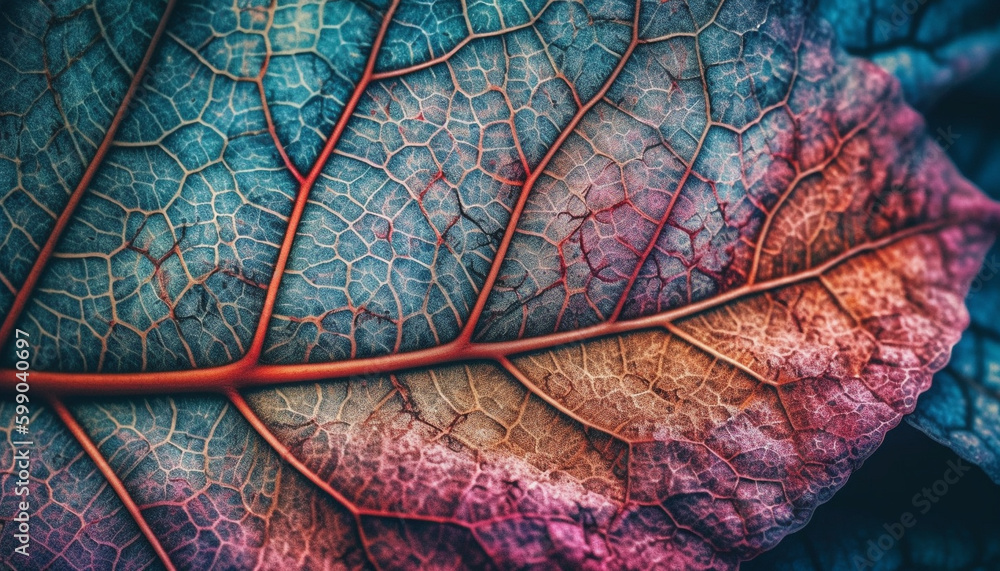 Poster vibrant leaf vein pattern in macro close up generated by ai