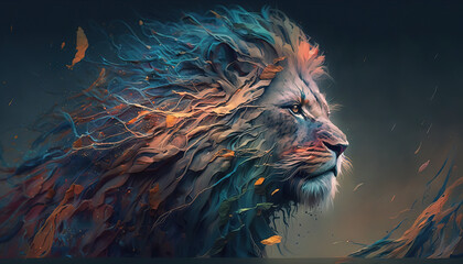 Lion animal abstract wallpaper. Soft background panthera in Pastel colors generative ai