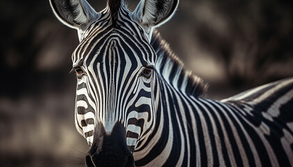 Naklejka premium Plain elegance Striped zebra grazing in Africa generated by AI