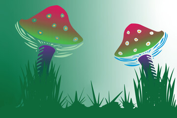 poison mushrooms on swamp.  abstract illustration