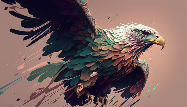 Eagle abstract wallpaper. Soft background with cute falkon bird in Pastel colors generative ai