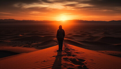 One person standing on mountain peak, backlit generated by AI